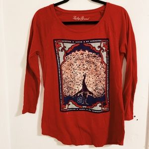 LUCKY BRAND Peacock Red Matchbox Quarter Sleeve